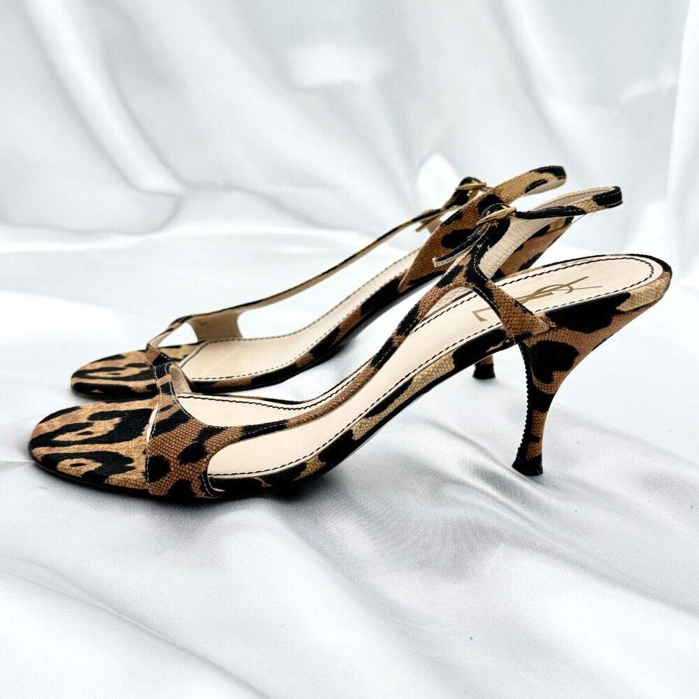 Yves Saint Laurent Leopard Print Slingback Low Heels Sandals - 40EU Women's Sz 9
